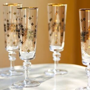 Anthropologie Bistro Tile Flutes 24k gold (2) NWT